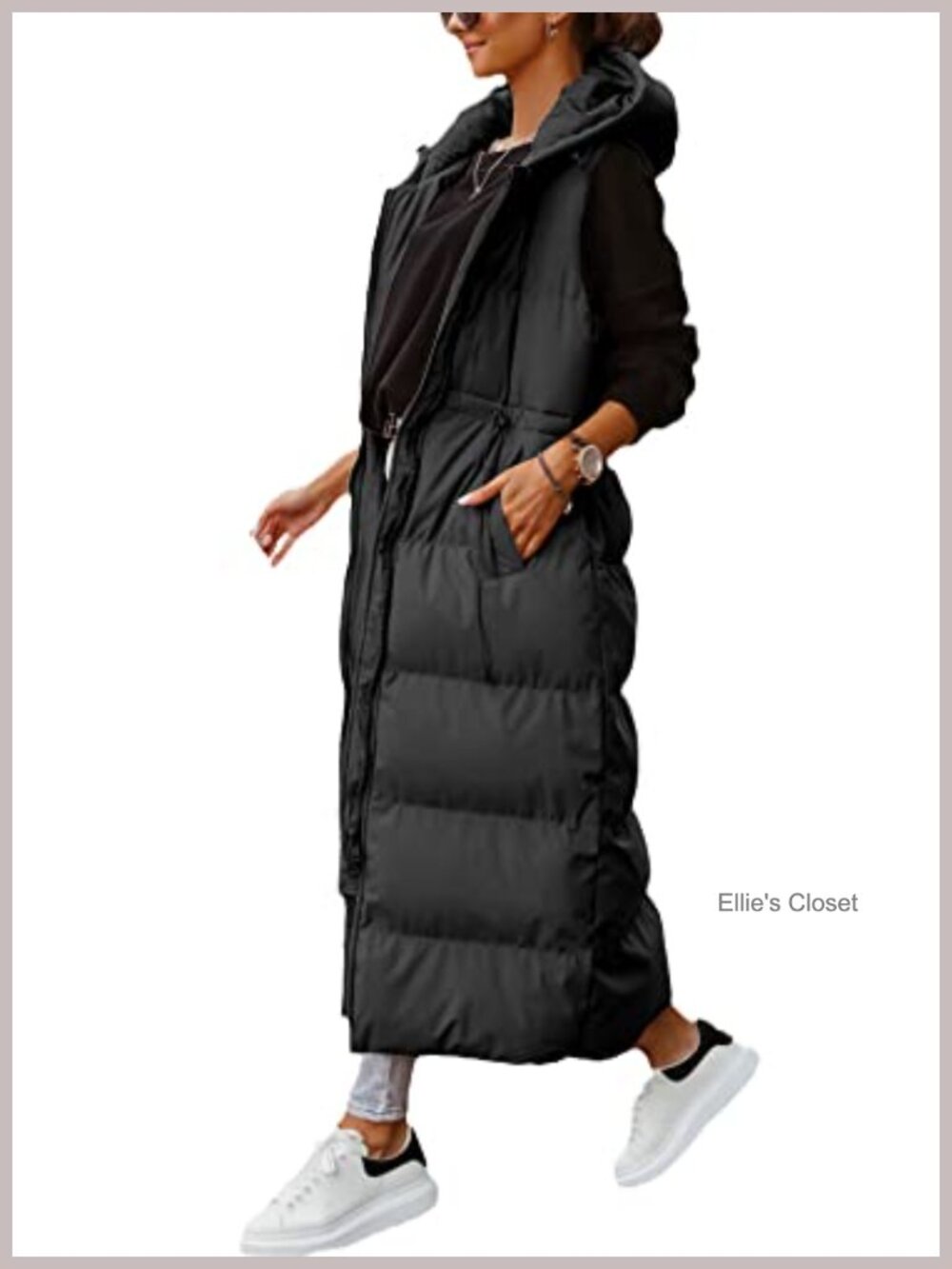 Women's Long Quilted Hooded Maxi Puffer Vest Sleeveless Winter Outerwear